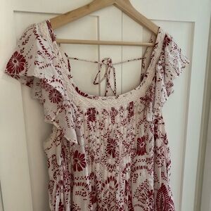 Anthropologie Maeve Red and White Floral Babydoll Mini